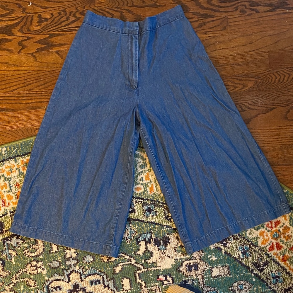 High waisted denim culottes
